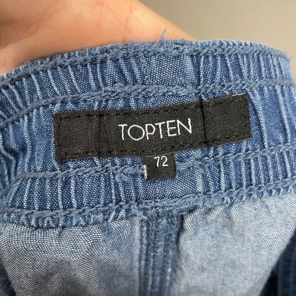 Korean Wide Leg Pants Chambray Cropped Women Cotton Blue Elastic Waist Casual - Picture 7 of 9